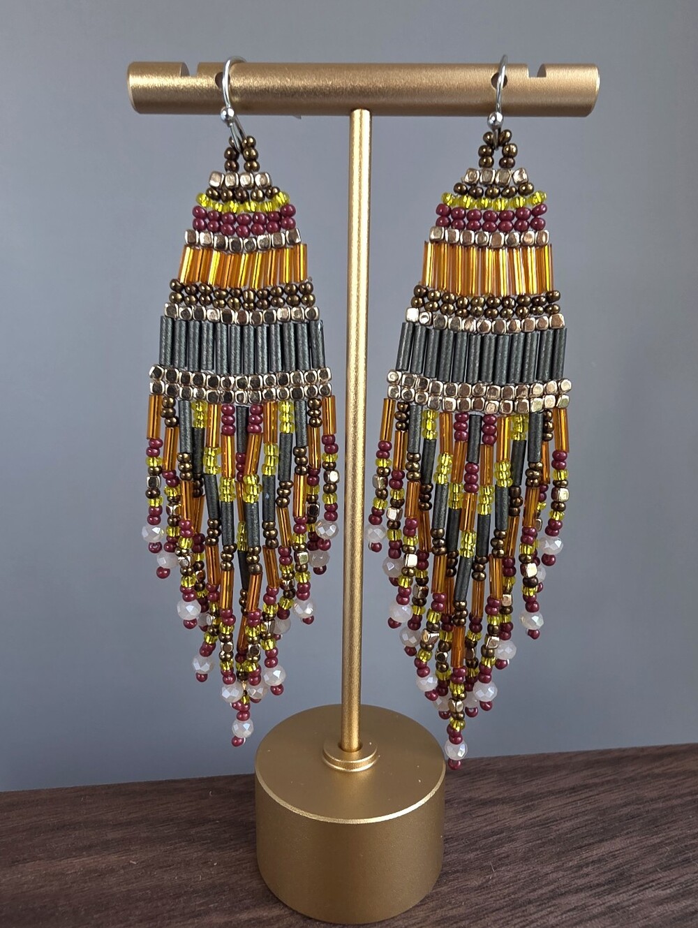 Bronze Boho Fringe Seed Bead Earrings Handmade Southwestern Beaded Jewelry